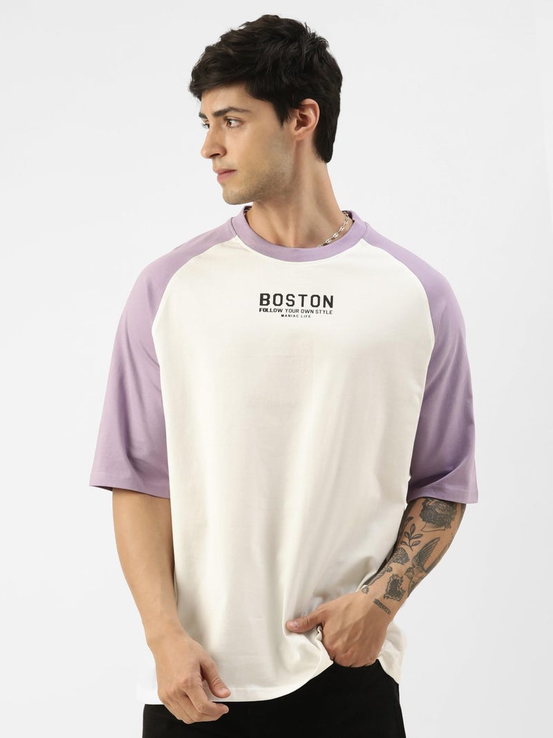 Maniac Mens T-Shirt || Casuals Printed Ragalan T-Shirt || Oversized T-Shirt for Men || Round Neck Half Sleeve || White and Purple Cotton Tshirt - Image 3