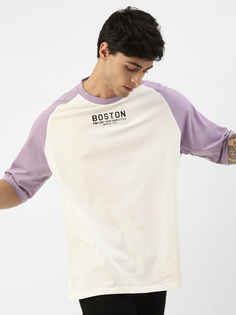 Maniac Mens T-Shirt || Casuals Printed Ragalan T-Shirt || Oversized T-Shirt for Men || Round Neck Half Sleeve || White and Purple Cotton Tshirt - Image 2