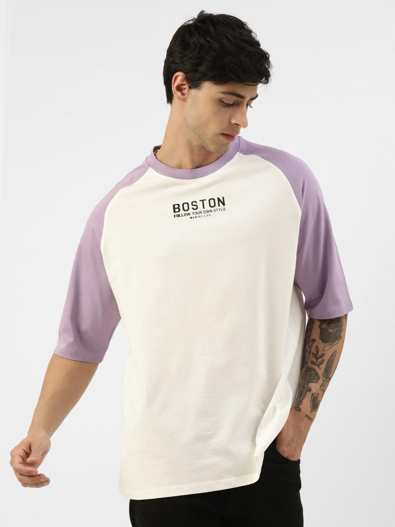 Maniac Mens T-Shirt || Casuals Printed Ragalan T-Shirt || Oversized T-Shirt for Men || Round Neck Half Sleeve || White and Purple Cotton Tshirt - Image 4