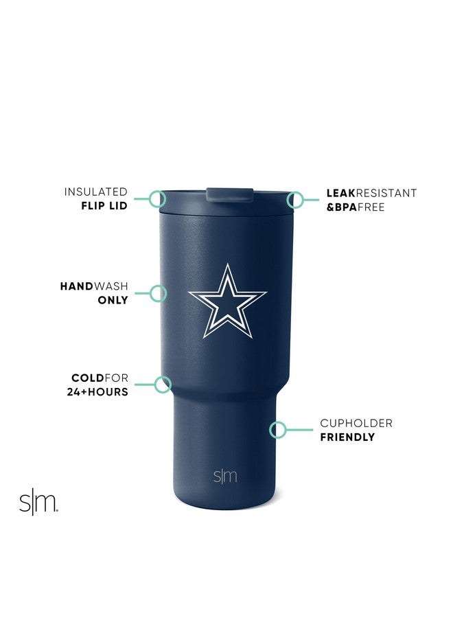 Simple Modern Officially Licensed NFL Dallas Cowboys 30 oz Tumbler with Flip Lid and Straws | Insulated Cup Stainless Steel | Gifts for Men Women | Trek Collection | Dallas Cowboys - Image 2