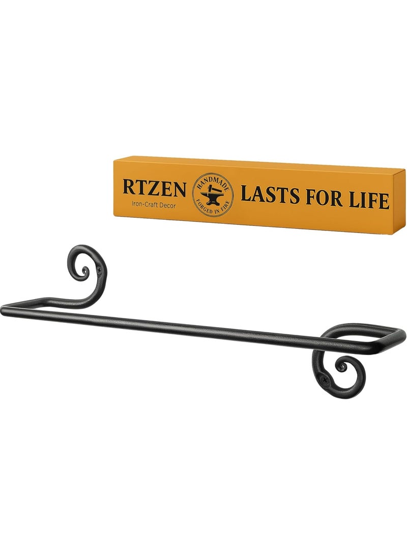 RTZEN Farmehouse Bathroom Towel Holder - Wrought Iron Matte Metal Black Towel Bar Wall Mount Rod - Handmade Home Decor Metal Kitchen Hanger Bar (16'' - Fits 16 Inch Towels) - Image 1