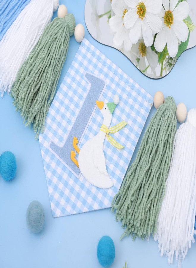 Agkvw One Funny Goose High Chair Banner for Boys - Goose Theme 1st Birthday Decorations, Blue Gingham Style 1st Birthday Yarn Tassel Banner, Boys First Birth day Decor - Image 4