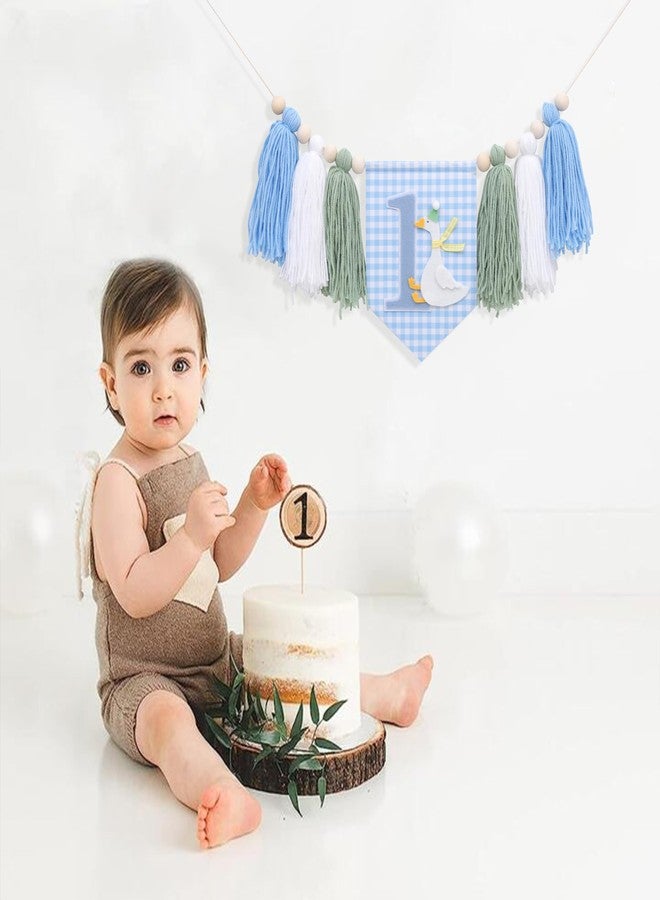 Agkvw One Funny Goose High Chair Banner for Boys - Goose Theme 1st Birthday Decorations, Blue Gingham Style 1st Birthday Yarn Tassel Banner, Boys First Birth day Decor - Image 3