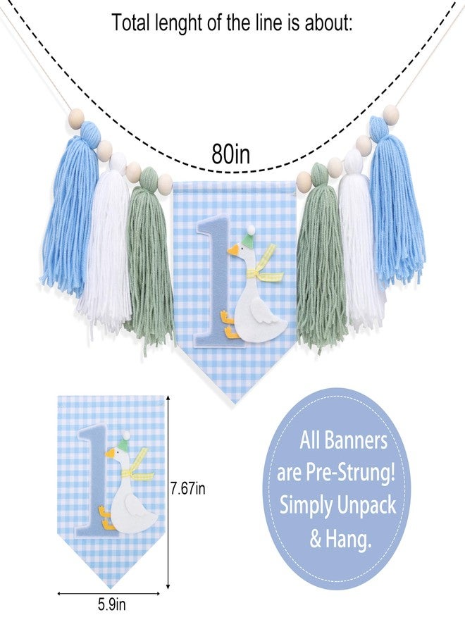 Agkvw One Funny Goose High Chair Banner for Boys - Goose Theme 1st Birthday Decorations, Blue Gingham Style 1st Birthday Yarn Tassel Banner, Boys First Birth day Decor - Image 2