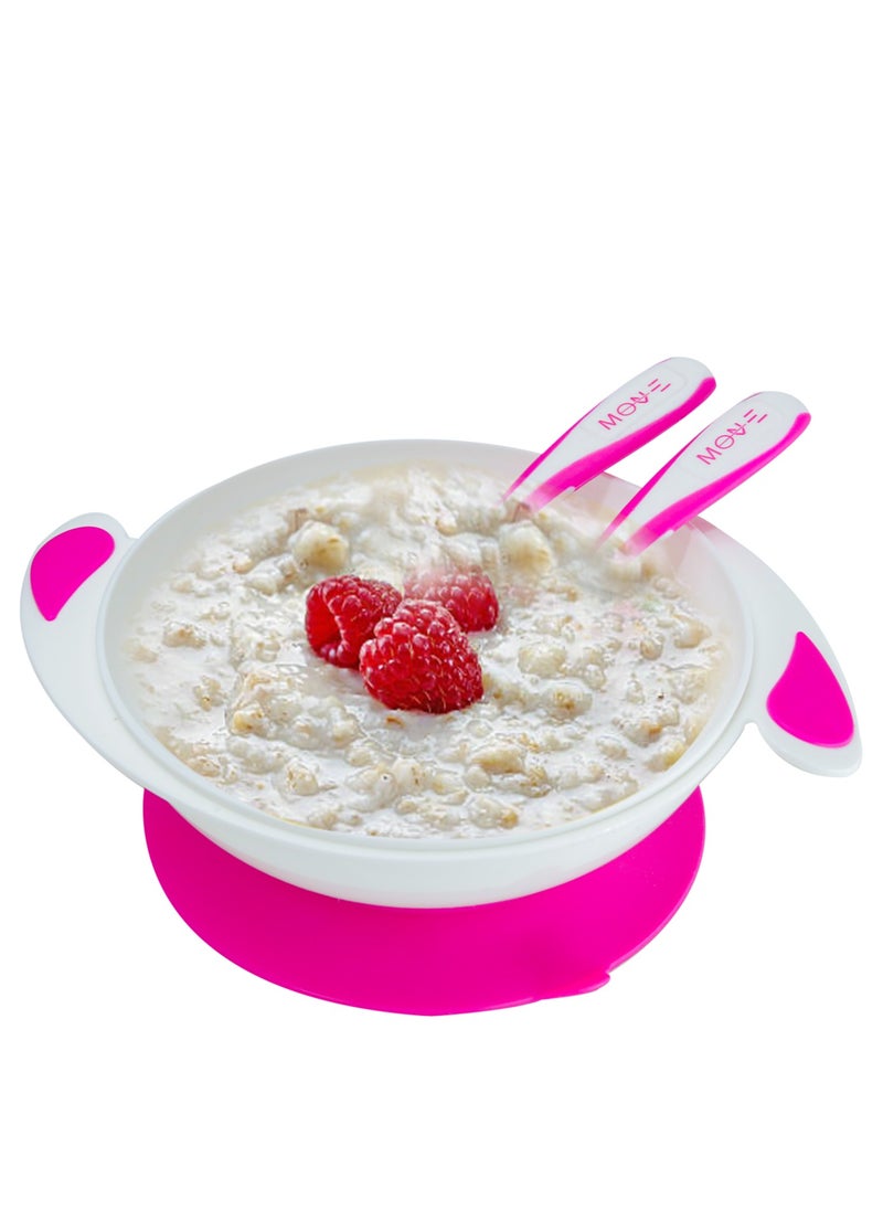 MOVE ON - 330ML Baby Suction Bowl with Spoon & Fork for Infant & Toddlers,BPA Free, Pink - Image 1
