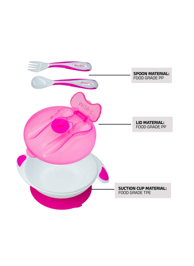 MOVE ON - 330ML Baby Suction Bowl with Spoon & Fork for Infant & Toddlers,BPA Free, Pink - Image 1