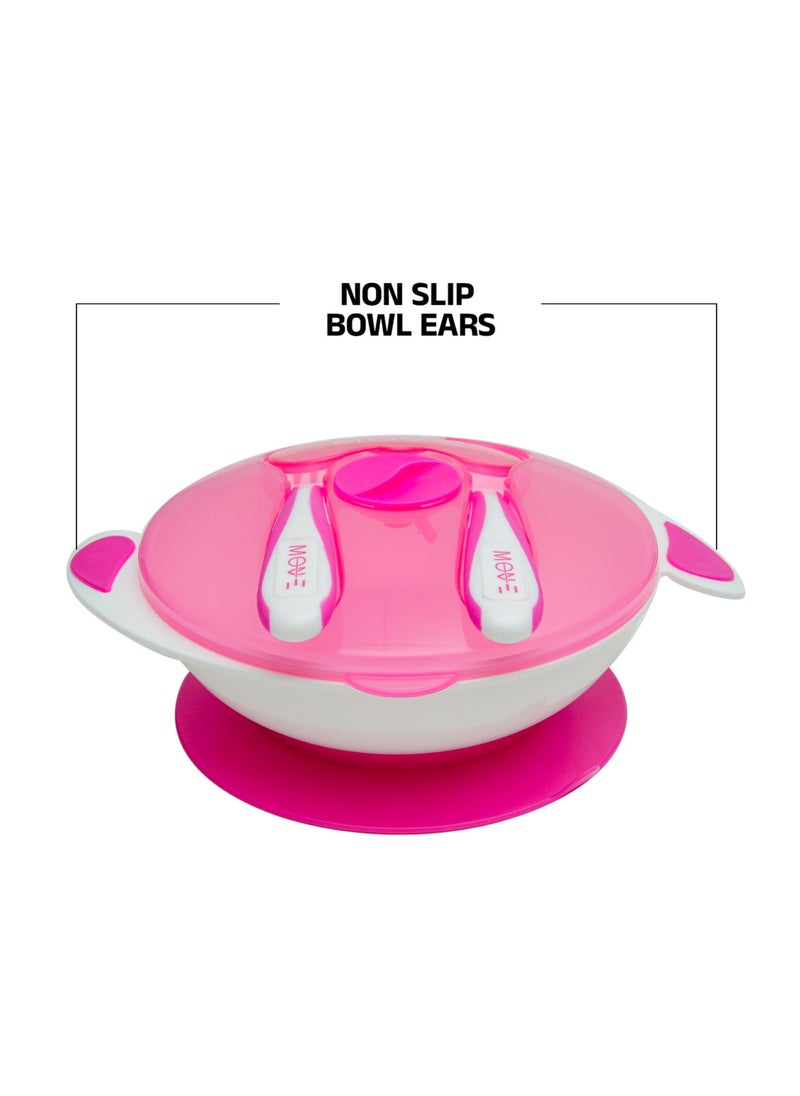 MOVE ON - 330ML Baby Suction Bowl with Spoon & Fork for Infant & Toddlers,BPA Free, Pink - Image 1