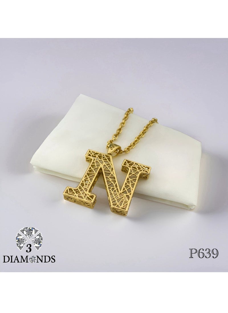 3Diamonds - Elegant Women's High-Quality N-Shaped Pendant Necklace, Gold Plated – Stylish, Durable, Perfect for Gifts and Special Occasions - Image 1