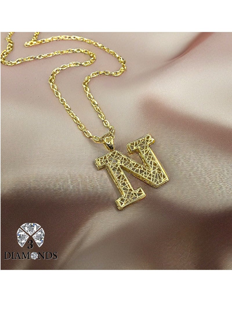 3Diamonds - Elegant Women's High-Quality N-Shaped Pendant Necklace, Gold Plated – Stylish, Durable, Perfect for Gifts and Special Occasions - Image 1