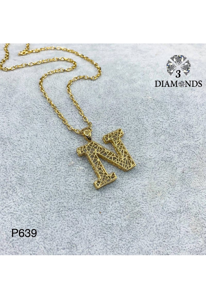 3Diamonds - Elegant Women's High-Quality N-Shaped Pendant Necklace, Gold Plated – Stylish, Durable, Perfect for Gifts and Special Occasions - Image 1