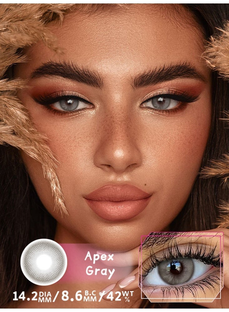 يواي عدسات لاصقة ملونة رمادية طبيعية ماركة UYAAI قابلة للاستخدام لمدة سنة، عدسات تجميلية مناسبة للجنسين، عدسات فاشن طبيعية، نسبة الماء 42% - Image 1