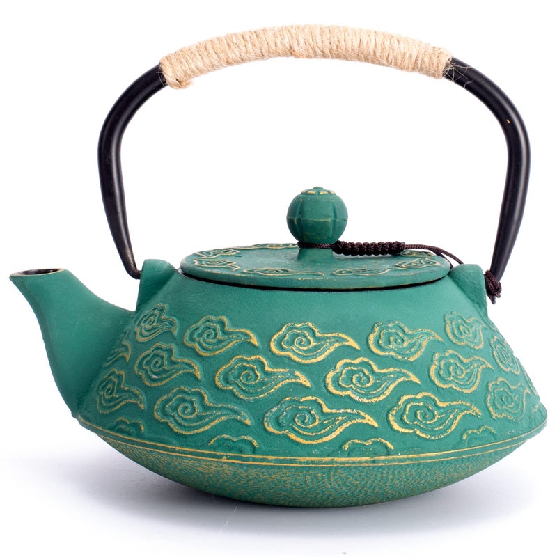 Cast Iron Teapot Japanese Tea Pot with Infuser for Loose Leaf Tea Kettle Stovetop Safe Coated with Enameled Interior Clouds Pattern 27oz 800ml Black