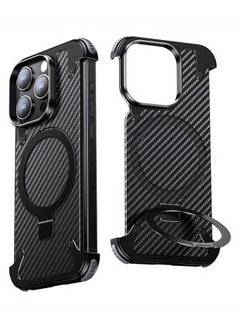Oatsbasf Luxury New Design Carbon Fiber Case with Phone Ring Grip Frameless for iPhone 15 Pro Max Black  - Image 2