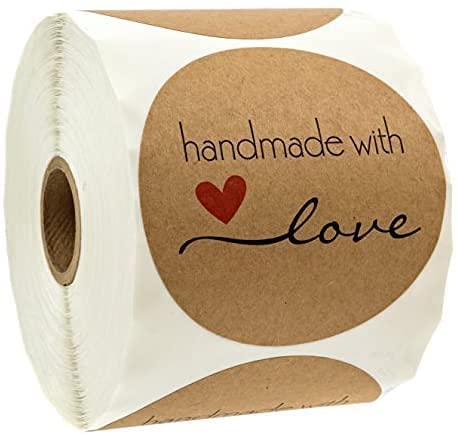SBlabels 3 Inch Round Natural Kraft Handmade with Love Stickers 500 Labels per roll