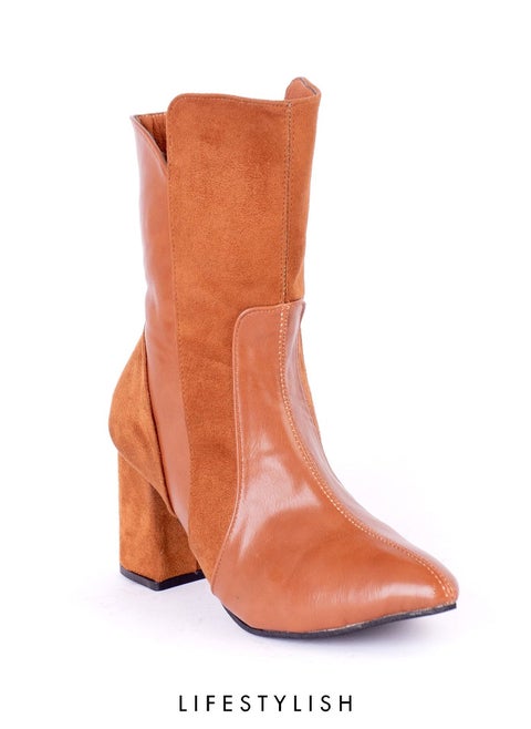 Boot stylish leather and suede by zippers - havan