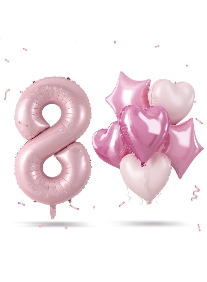 40 Inch Light Pink Foil Number Balloon, with Pastel Pink Heart & Star Balloons for Helium, Giant Two Balloon for Girls Birthday, Valentines Day, Baby Shower Party Decorations - Image 1