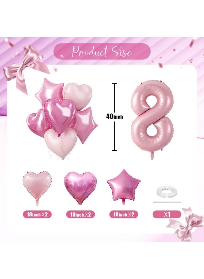 40 Inch Light Pink Foil Number Balloon, with Pastel Pink Heart & Star Balloons for Helium, Giant Two Balloon for Girls Birthday, Valentines Day, Baby Shower Party Decorations - Image 3