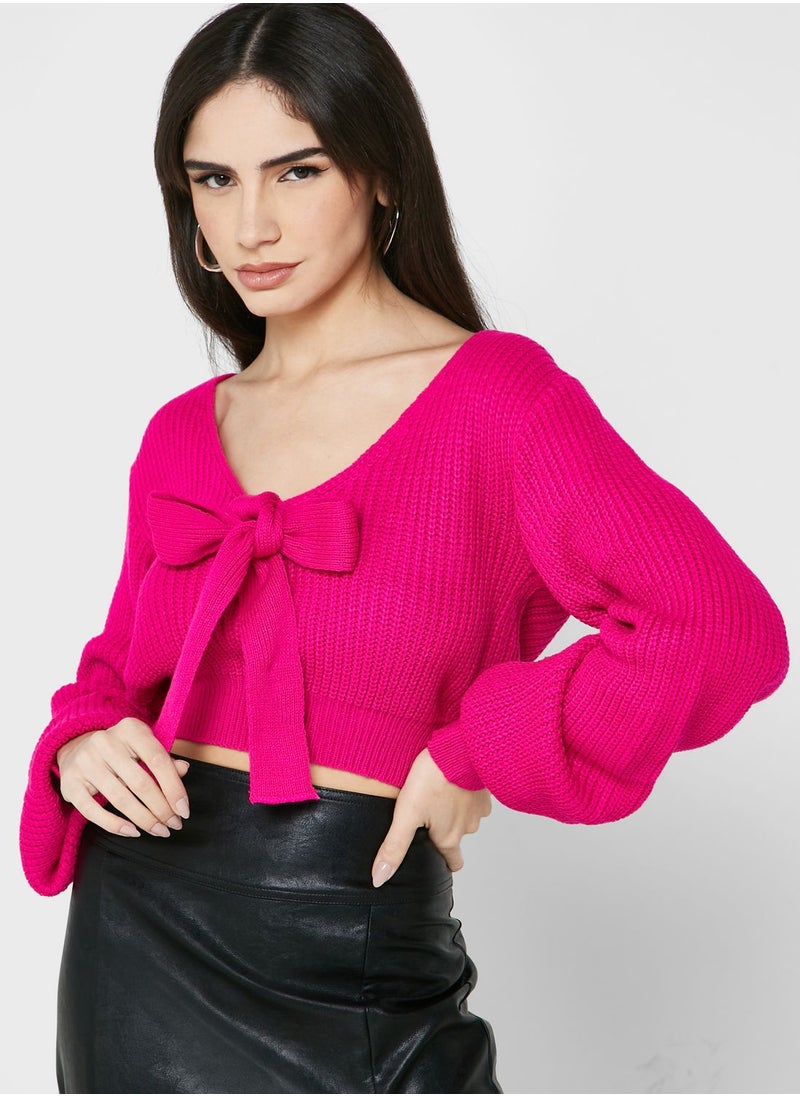 Ginger - Bow Tie Cropped Sweater - Image 1