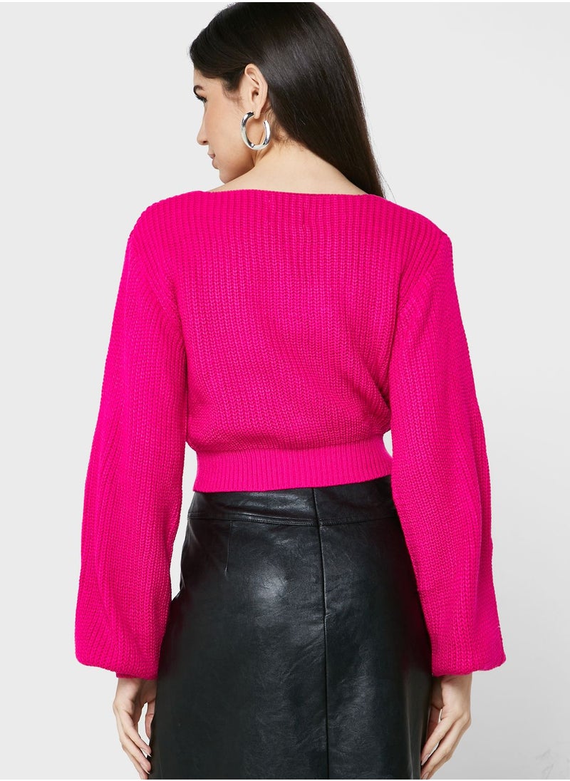 Ginger - Bow Tie Cropped Sweater - Image 1
