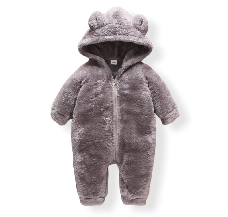 First Kick Unisex Baby Flannel Jumpsuit Classical Style Panda Snowsuit Hooded Romper dangri Outwear (Grey, 9-12 Months) - Image 1