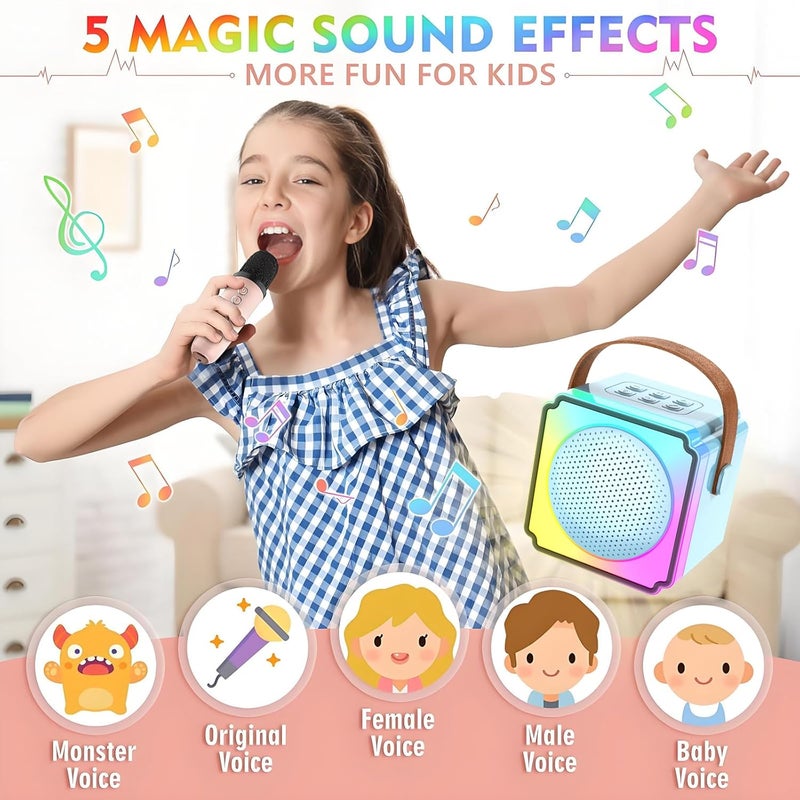 AoMige Mini Karaoke Machine for Kids Adults with 2 Wireless Microphones, Portable Bluetooth Karaoke Speaker with Stereo Sound and Colorful Lights for Family Party,Birthday Gifts for Girls Boys (Blue) - Image 2
