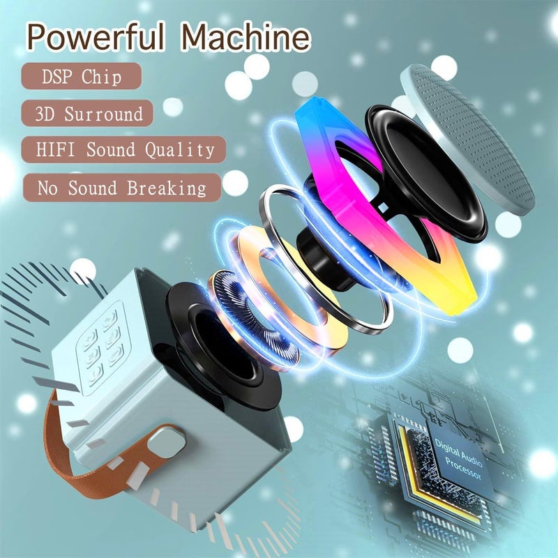 AoMige Mini Karaoke Machine for Kids Adults with 2 Wireless Microphones, Portable Bluetooth Karaoke Speaker with Stereo Sound and Colorful Lights for Family Party,Birthday Gifts for Girls Boys (Blue) - Image 3