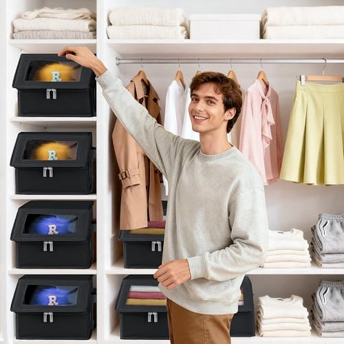 Dofilachy 2 Pack Stackable Hat Storage for Baseball Caps Holds 28 Caps Closet Organizer Box with Clear Window CardboardSturdy Snapback Hat Boxes for Home Storage dark 2 - Image 3