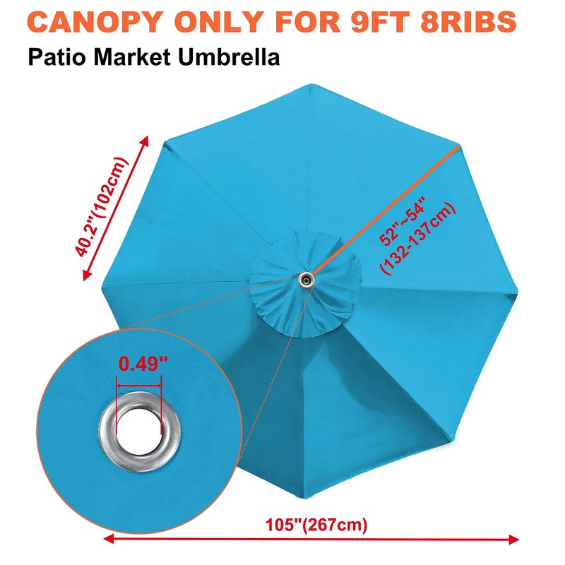 EliteShade USA 9FT Patio Umbrella Replacement Covers 8 Ribs Market Umbrella Canopy Cover (CANOPY ONLY) (Sky Blue) - Image 3