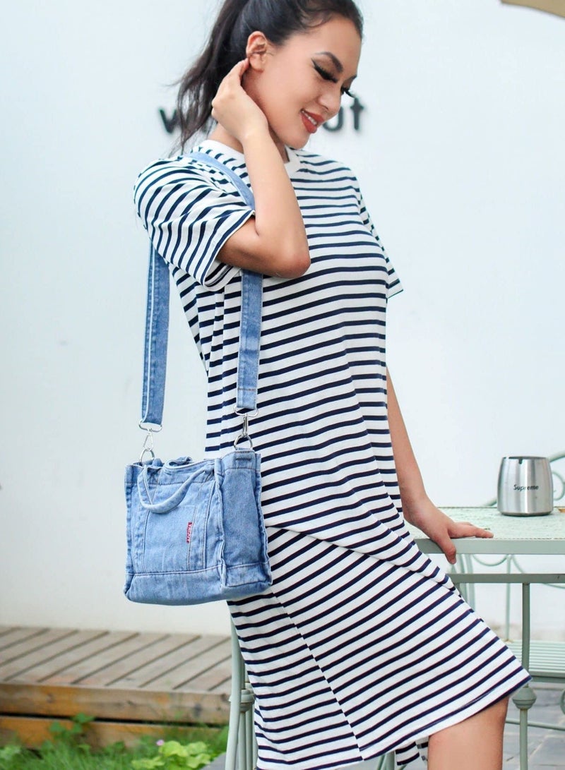 Excefore Denim Shoulder Bag, Canvas Tote Bag,Retro Crossbody Bag, Fashion Purses and Handbags, Suitable for Women Girls Gift - Image 2