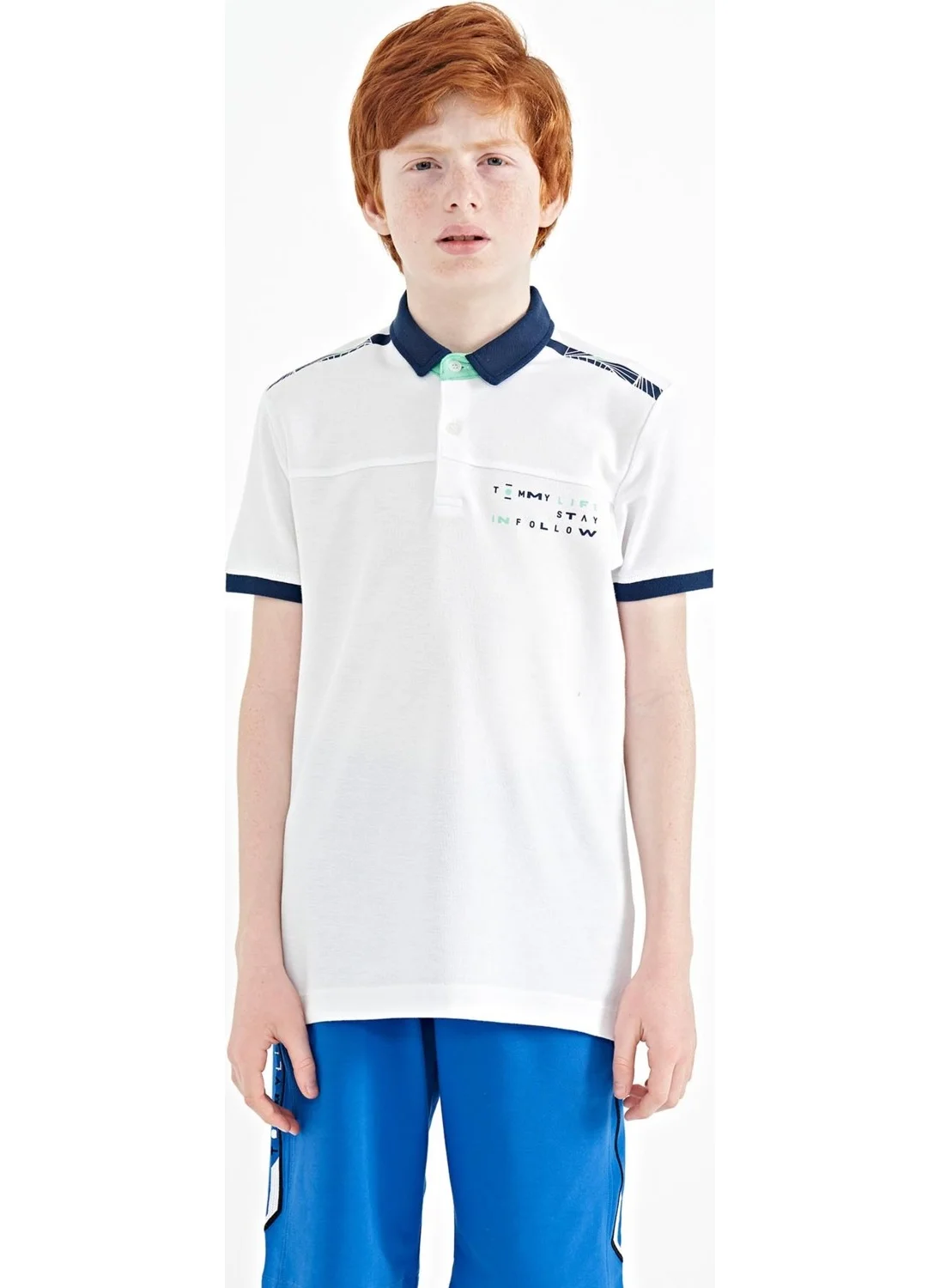 تومي لايف White Print Detailed Standard Size Polo Collar Boy T-Shirt - 11140