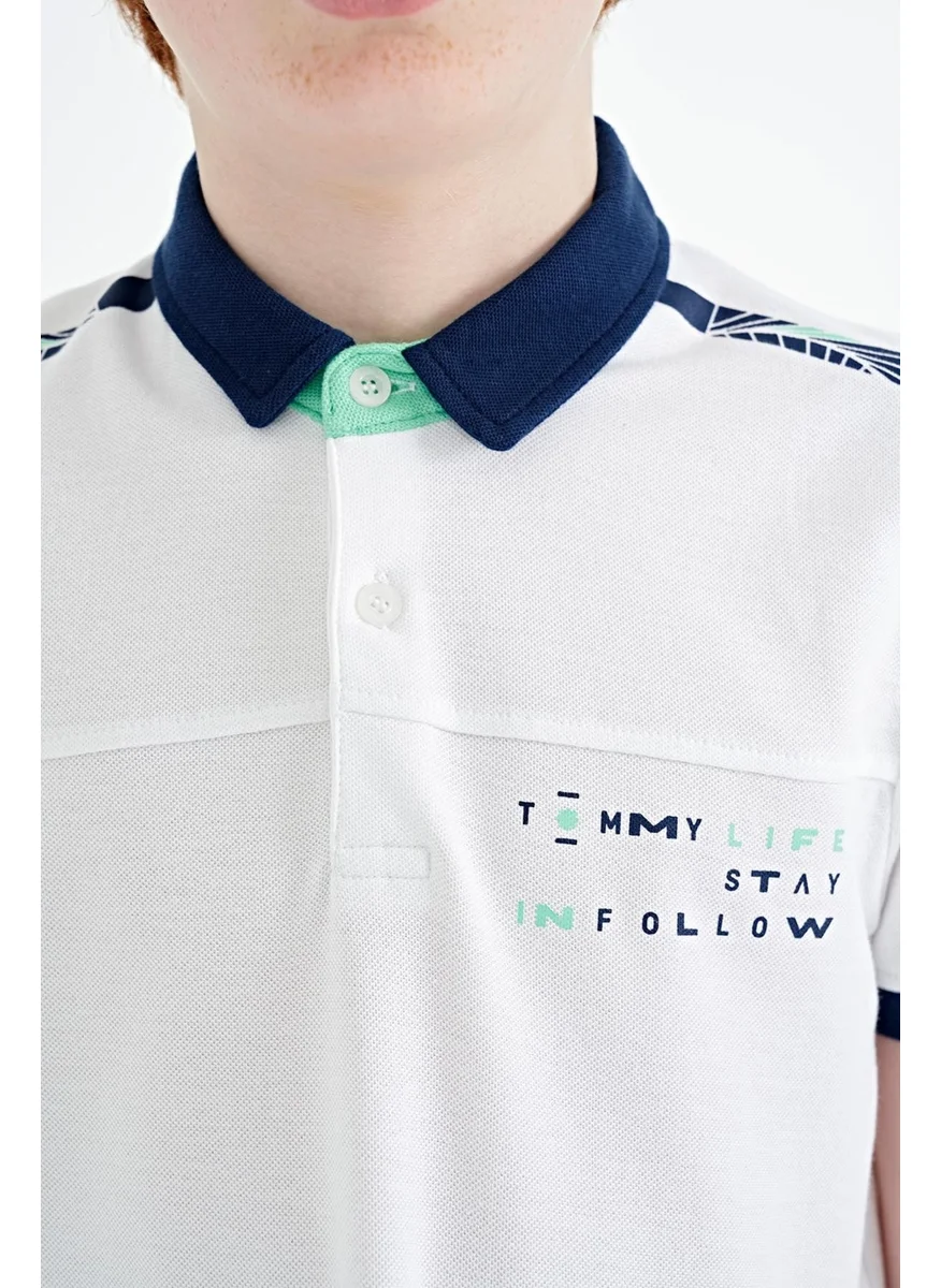 تومي لايف White Print Detailed Standard Size Polo Collar Boy T-Shirt - 11140