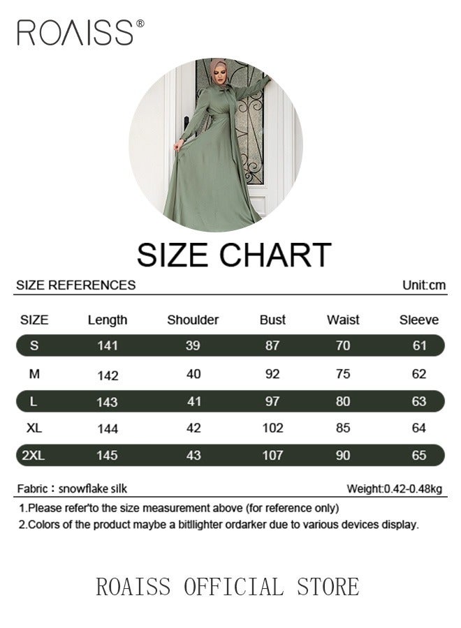 رويس فستان ماكسي للنساء فستان بأكمام طويلة وحزام خصر ورقبة دائرية فستان طويل فضفاض سادة بأكمام طويلة وخصر مرتفع للسيدات في رمضان وعيد الأضحى - Image 3