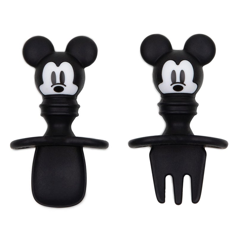 Bumkins Disney Baby Utensils Set, Chewtensils Silicone Spoons for Dipping, Self-Feeding, Baby Led Weaning, Trainer Learning First Stage Stage Eating, Fork and Spoon, Babies 6 Months, Mickey Mouse - Image 1
