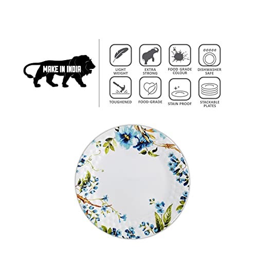 KONVIO Melamine Dinner Half/Quarter Plates Set of 6, Unbreakable Plates (6 Pieces, 8 inches) (Floral - White) - Image 4