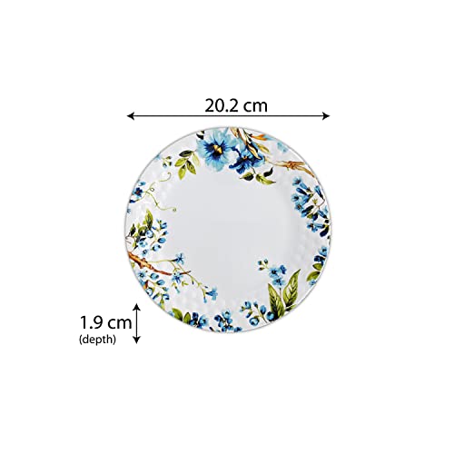 KONVIO Melamine Dinner Half/Quarter Plates Set of 6, Unbreakable Plates (6 Pieces, 8 inches) (Floral - White) - Image 3