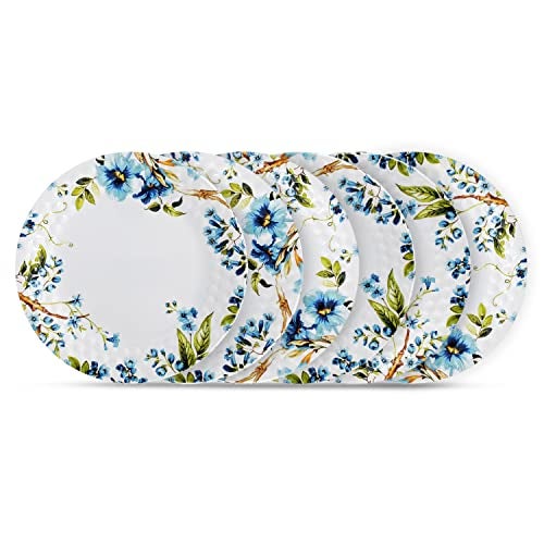 KONVIO Melamine Dinner Half/Quarter Plates Set of 6, Unbreakable Plates (6 Pieces, 8 inches) (Floral - White) - Image 1