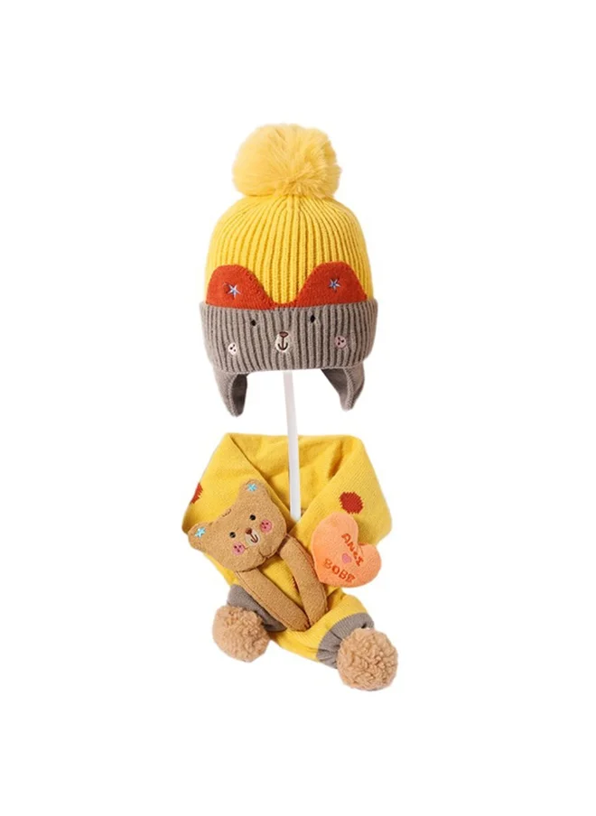 LITTLE SURPRISE BOX Yellow & Grey Bear Winter Cap & Neck Muffler Set