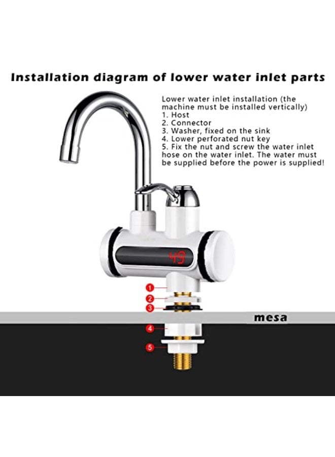 Azonee Electric Hot Water Tap, 220V Electric Instant Heater Tap, 3sec Instant Tankless Electric Hot Water Faucet, Fast Hot Water Tap with LED Digital Display for Kitchen Bathroom Facilities - Image 4