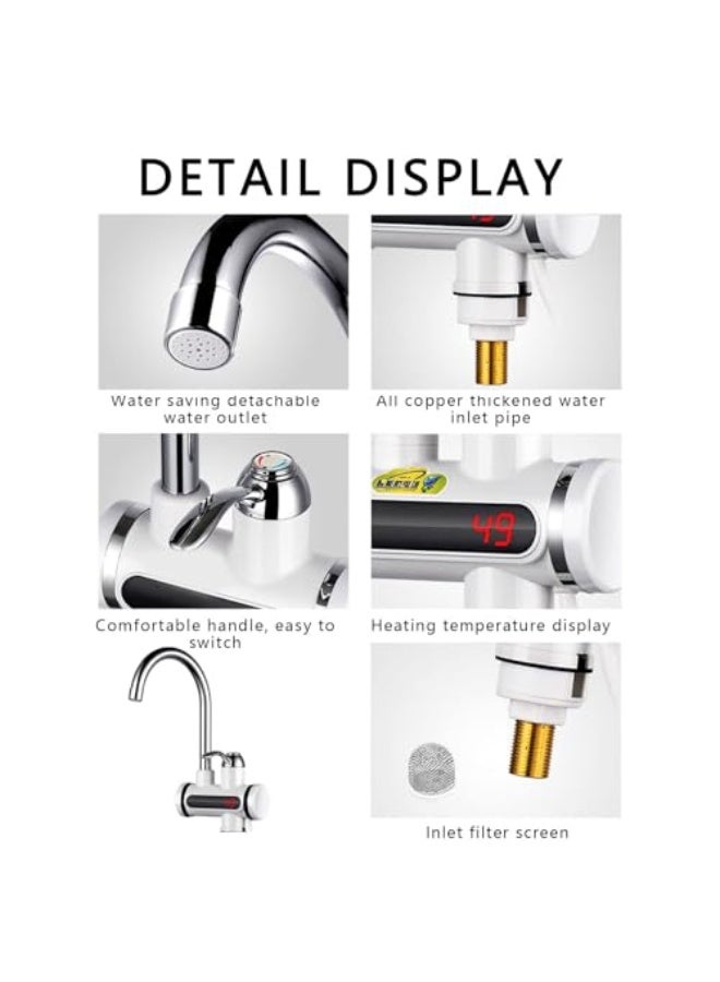 Azonee Electric Hot Water Tap, 220V Electric Instant Heater Tap, 3sec Instant Tankless Electric Hot Water Faucet, Fast Hot Water Tap with LED Digital Display for Kitchen Bathroom Facilities - Image 5