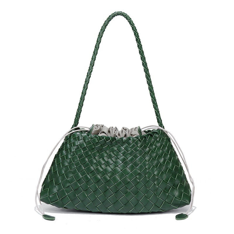 Soft PU Woven Bucket Bag with Drawstring Closure for Women - Image 1