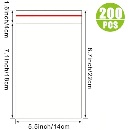 LonlyEagle 200 Pcs 5-1/2'' x 7-1/2'' Self Sealing Cellophane Bags，Clear Cellophane Cello Bags，Fit 5 X 7 Inch Cards Photos，A6 A7 Envelopes Candy，Self Adhesive for Packaging Gifts,Cookies - Image 2