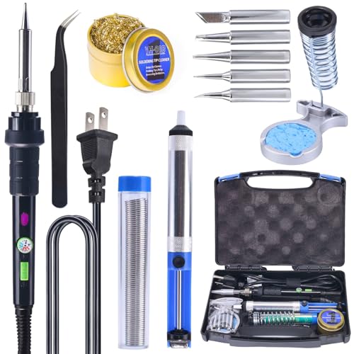 YIHUA 947-III 60W Soldering Iron Kit Adjustable Temperature with Sticky Holder, Tip Cleaner, Cleaning Sponge Power Switch, Operation Indicator, Portable Soldering Kit - Image 1