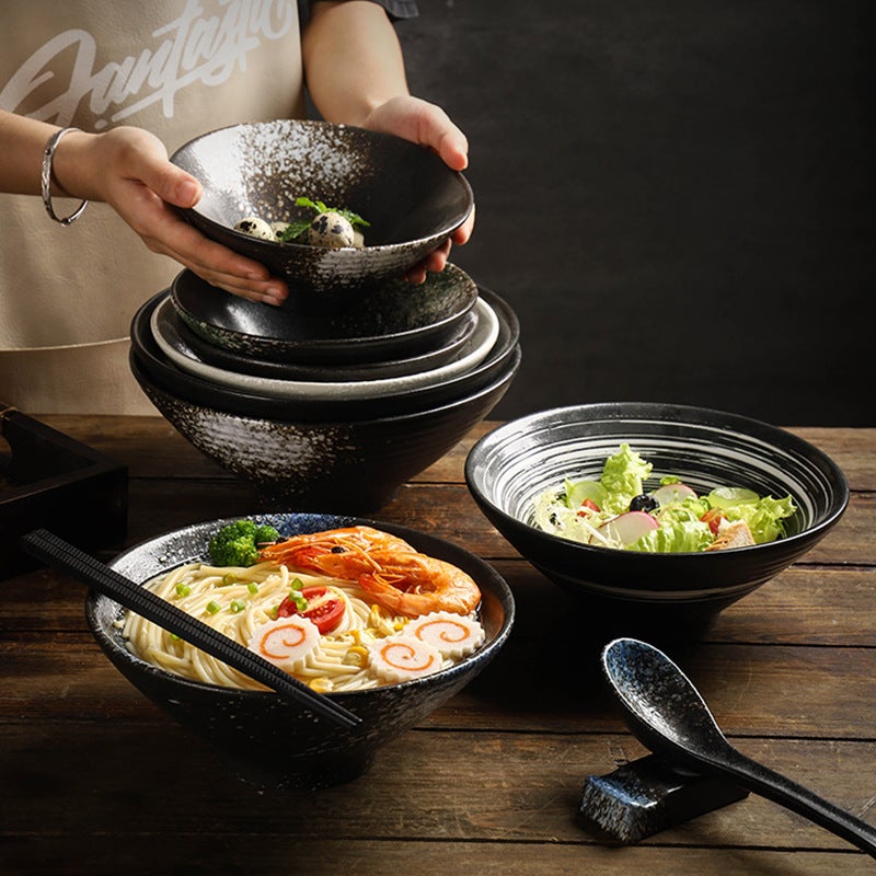 Japanese-Style Roodle Bowl Creative Ceramic Bucket Bowl Household Retro Soup Bowl Restaurant Tableware Horn Bowl Commercial - Image 4