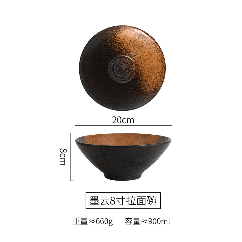 Japanese-Style Roodle Bowl Creative Ceramic Bucket Bowl Household Retro Soup Bowl Restaurant Tableware Horn Bowl Commercial - Image 1
