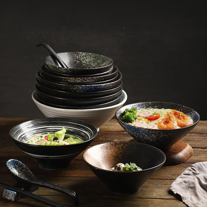 Japanese-Style Roodle Bowl Creative Ceramic Bucket Bowl Household Retro Soup Bowl Restaurant Tableware Horn Bowl Commercial - Image 3