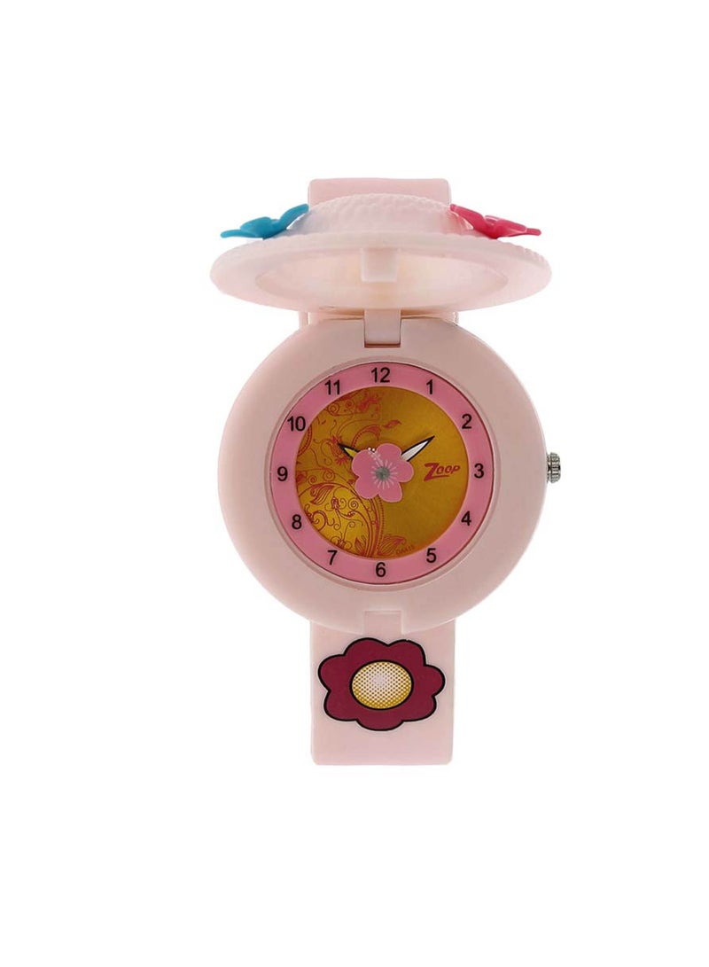 Zoop Golden Dial Pink Plastic Strap Watch - Image 1