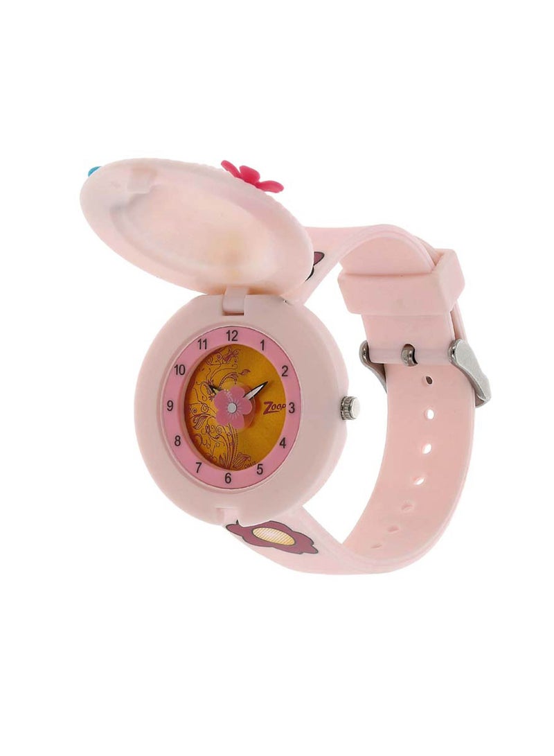 Zoop Golden Dial Pink Plastic Strap Watch - Image 3