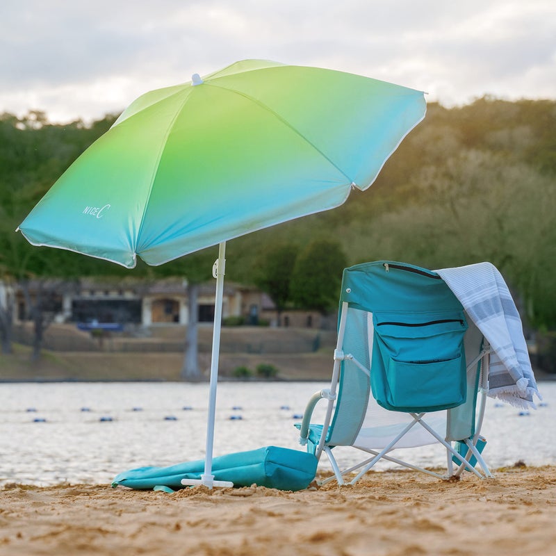 Nice C Beach Chair, Sand Chair, Lake Chairs for Adults with Umbrella and Cooler, Low Beach Chairs High Back, Cup Holder & Carry Bag & Heavy Duty Compact Outdoor, Camping (Set of 2 Blue) - Image 4