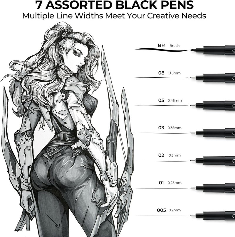 Ohuhu Colored Fineliner Drawing Pens - 18 Pack with 11 Colored Pens & 7 Assorted Point Sizes Black Micro Pens - Image 3