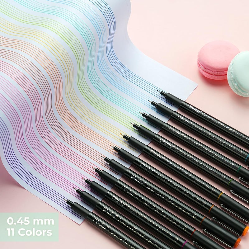 Ohuhu Colored Fineliner Drawing Pens - 18 Pack with 11 Colored Pens & 7 Assorted Point Sizes Black Micro Pens - Image 2